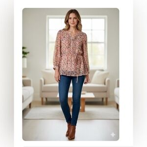 Tulle Peach Ruched Maternity Scoop Neck Blouse